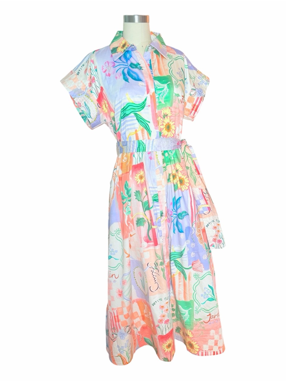 Prosperina Savannah Peach Multi Floral Cotton Midi Shirt Dress NWT M - Picture 4 of 16